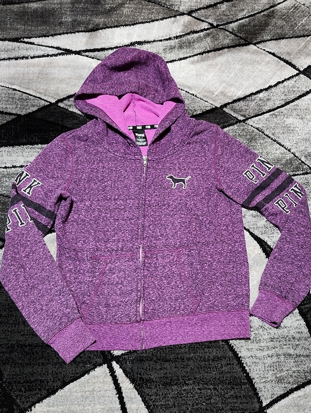 VINTAGE VS PINK 2014 HEATHERED PURPLE DOG LOGO FULL-ZIP LONG-SLEEVE HOODIE
